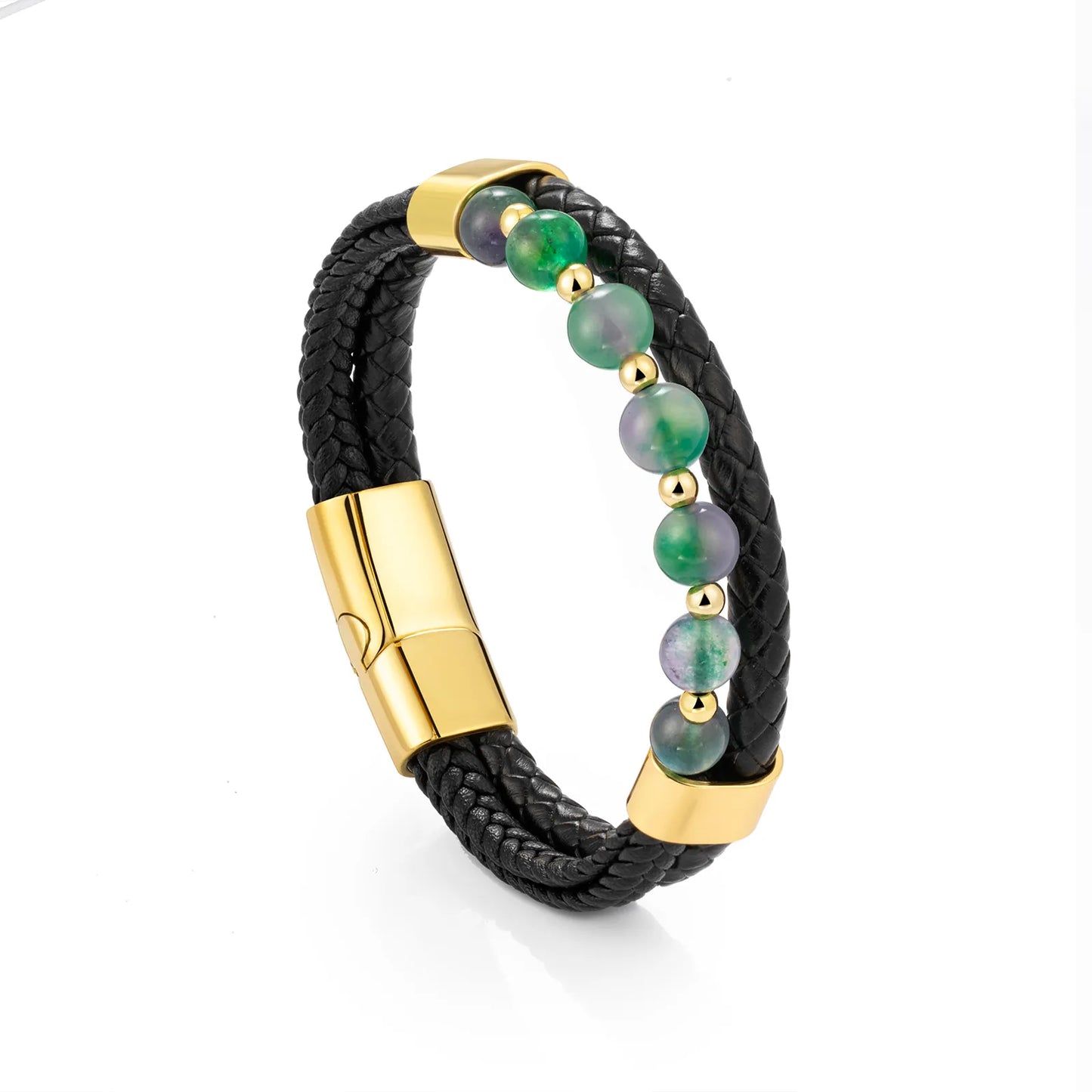 Natural Stone Leather Bracelet Woven Wrist Band for Men | Ajatine