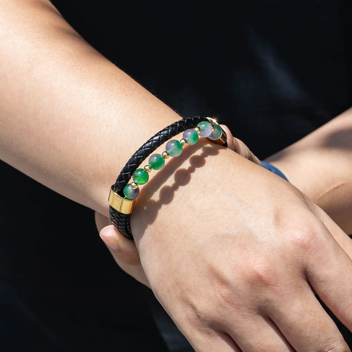 Natural Stone Leather Bracelet Woven Wrist Band for Men | Ajatine