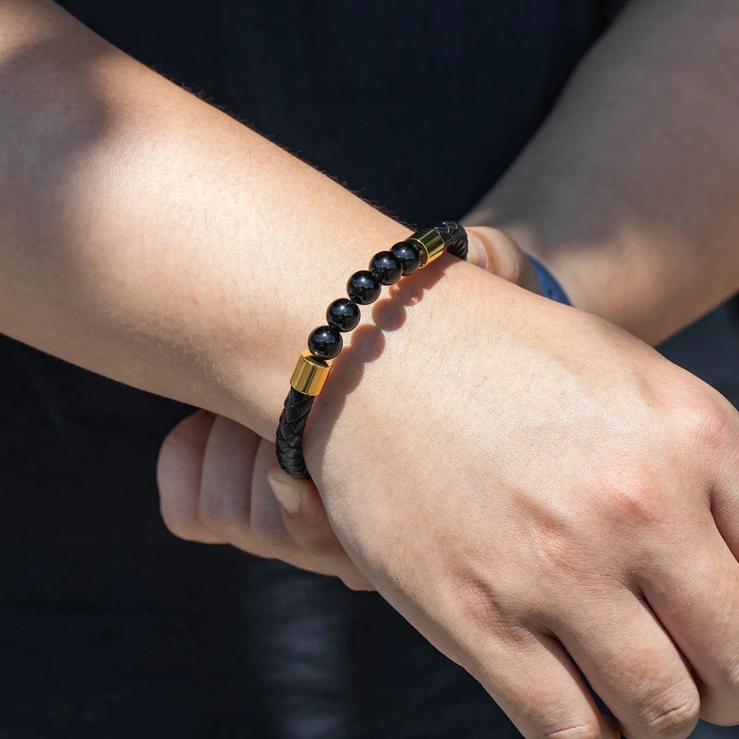 Natural Stone Braided Leather Bracelet for Men