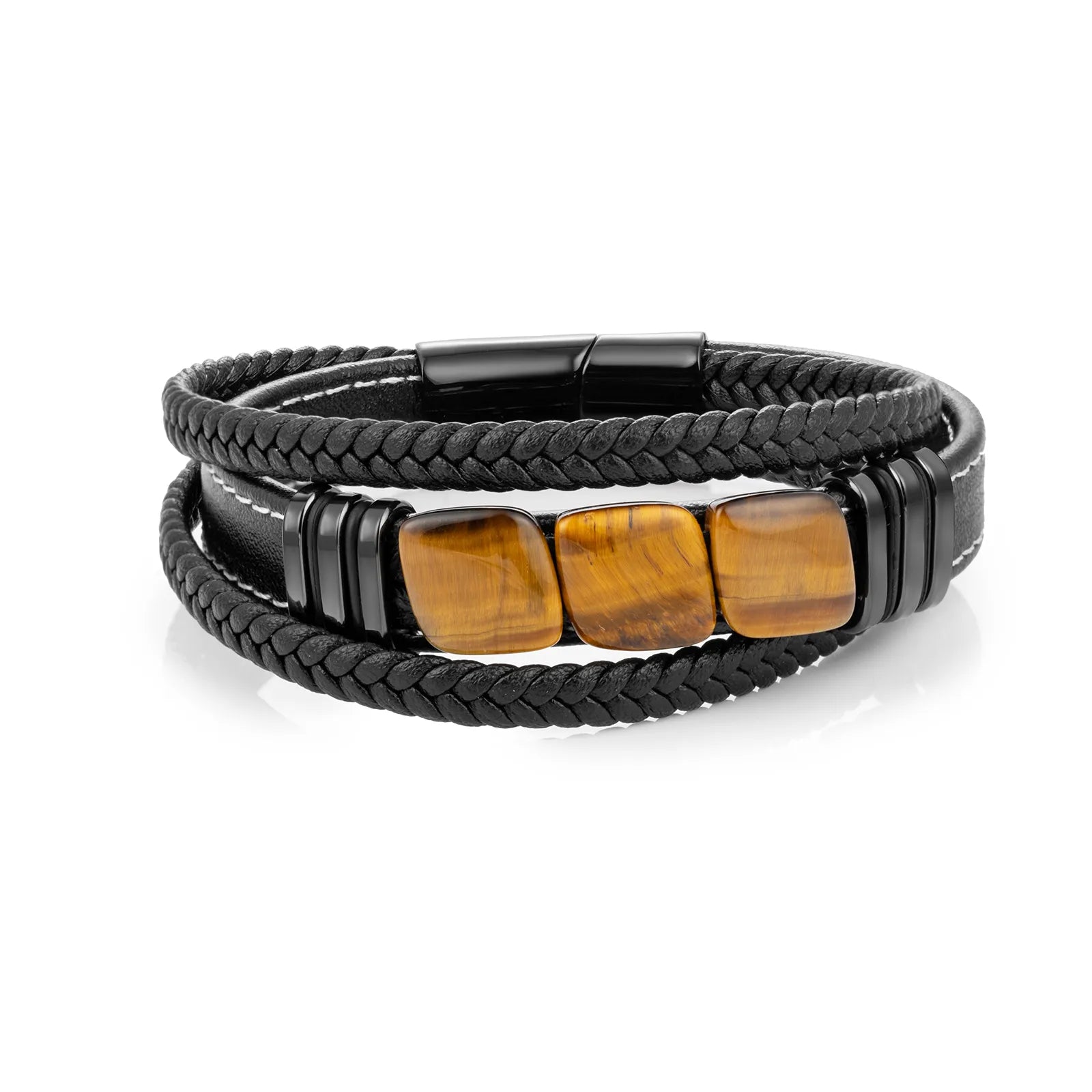 Braided Tiger Eye Stones Leather Bracelet