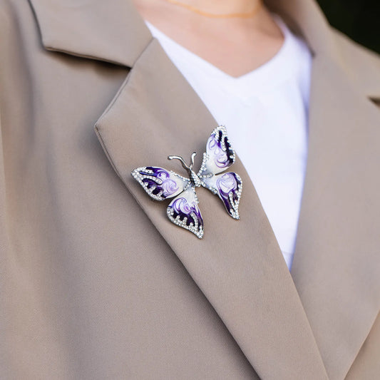 Butterfly Brooch Pin Purple Crystal Insect Jewelry