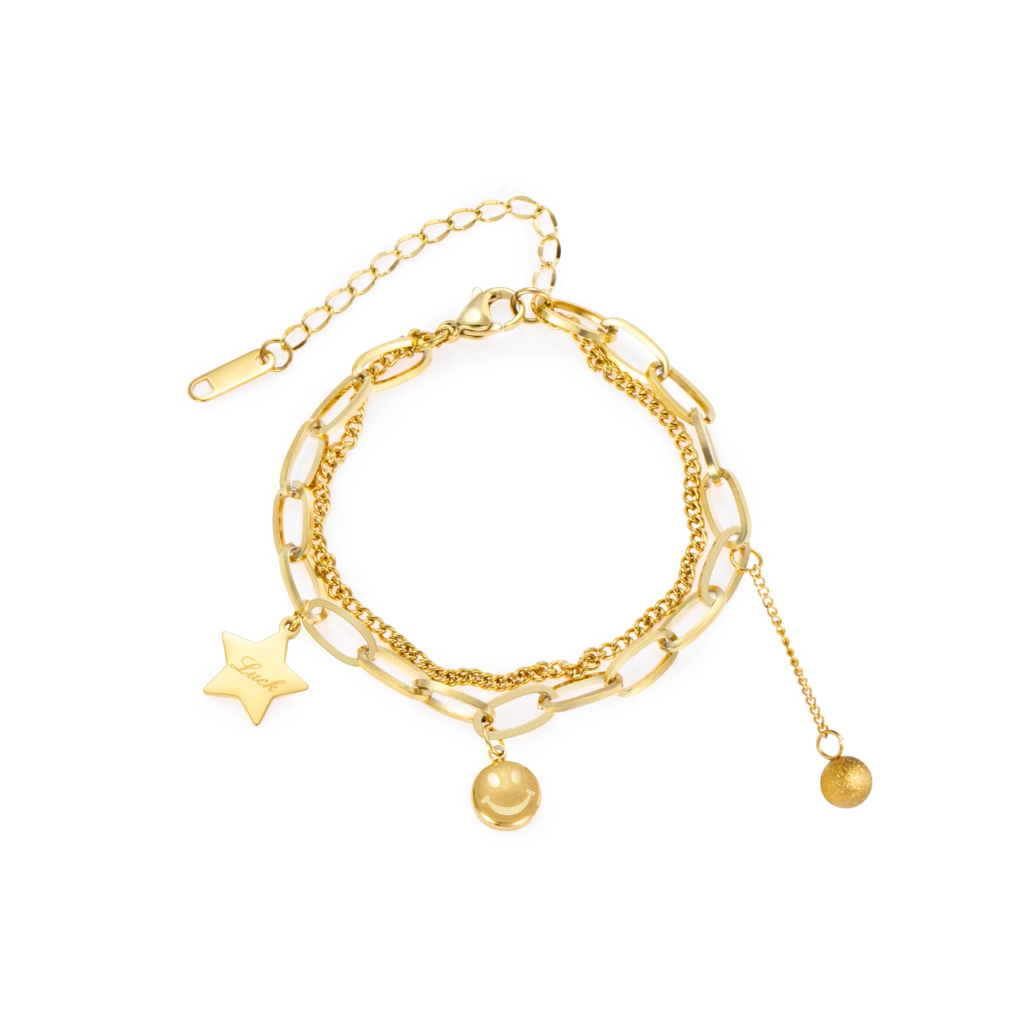 Charm Bracelet with Gold Tone Double Chain Bracelet