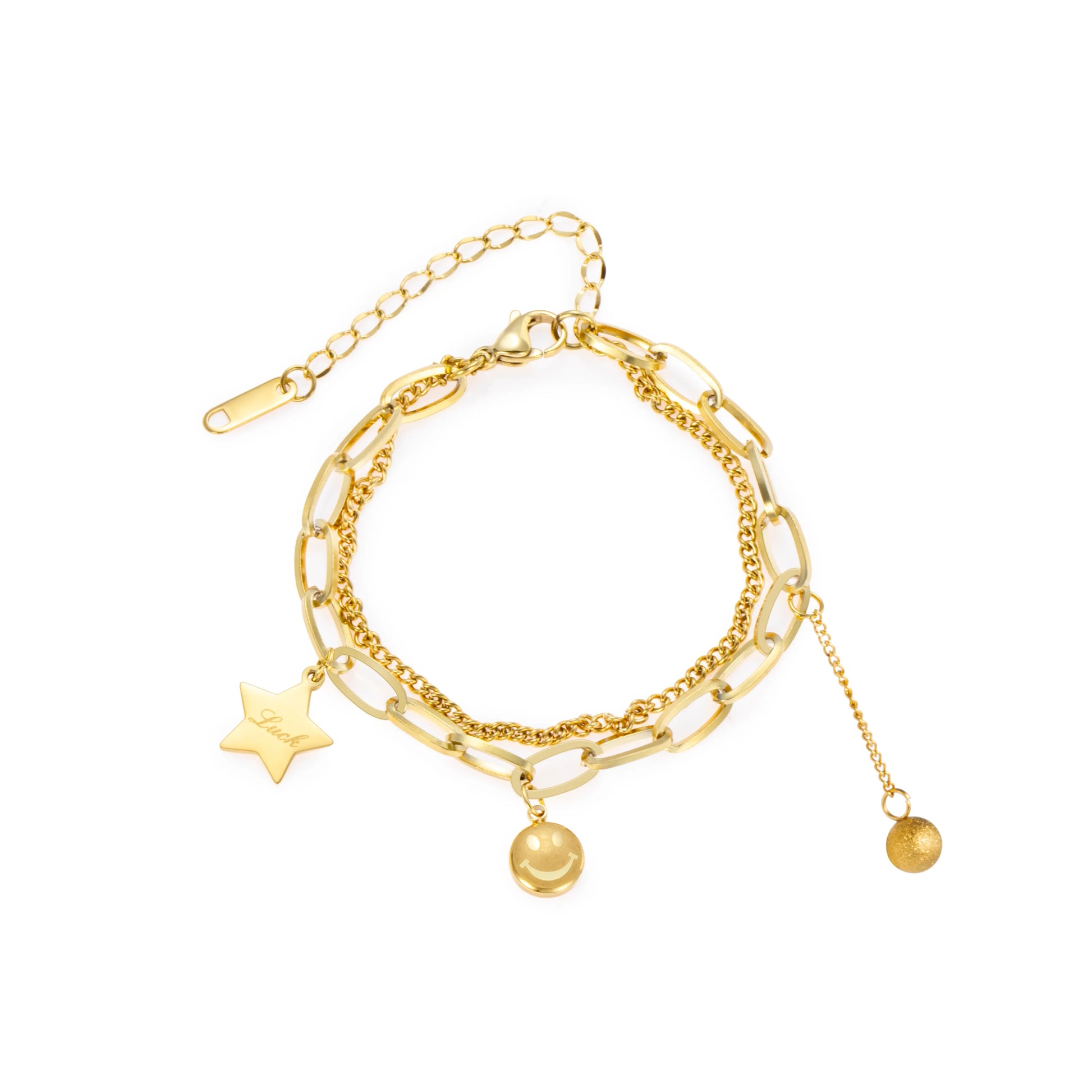 Charm Bracelet with Gold Tone Double Chain Bracelet