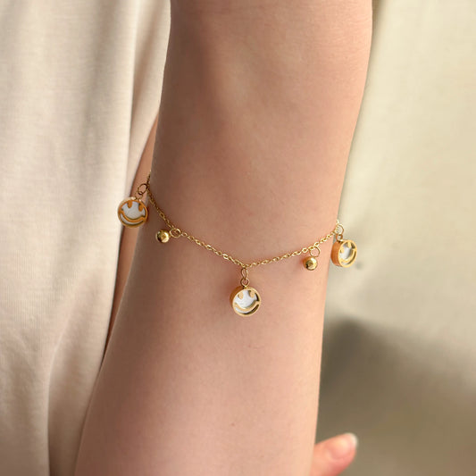 Charm Bracelet with Gold Tone Smiley Face
