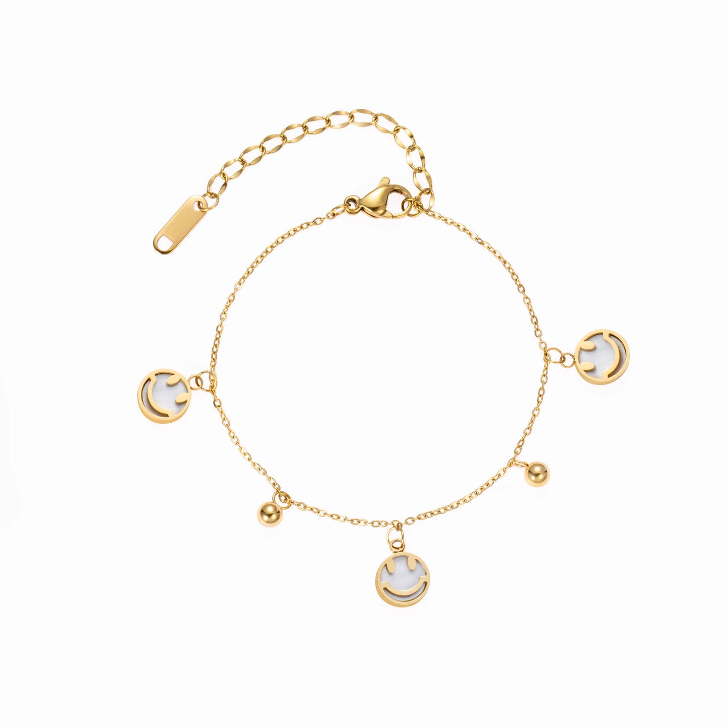 Charm Bracelet with Gold Tone Smiley Face and Beads