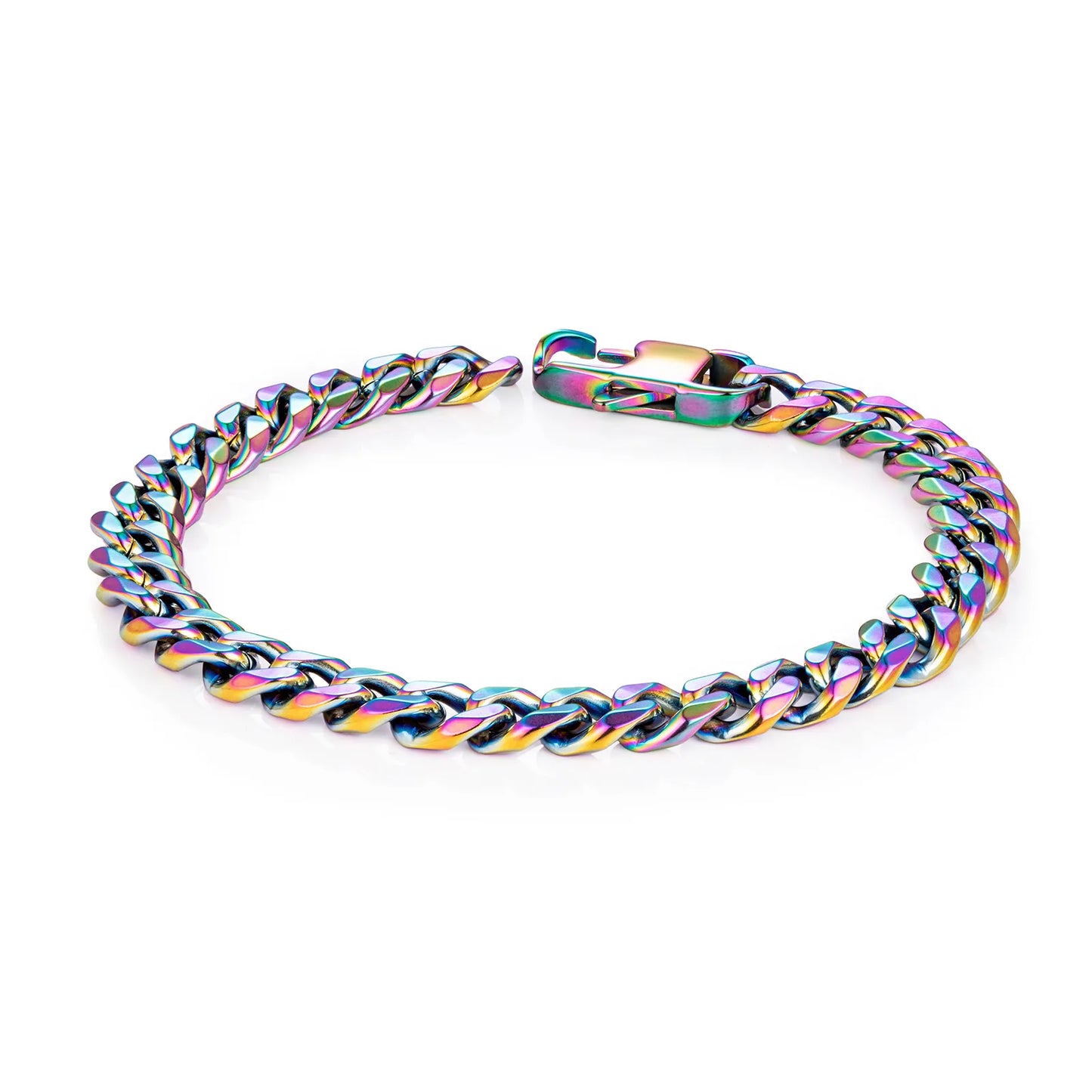 Ajatine colorful stainless steel Cuban link bracelet, hip hop fashion jewelry
