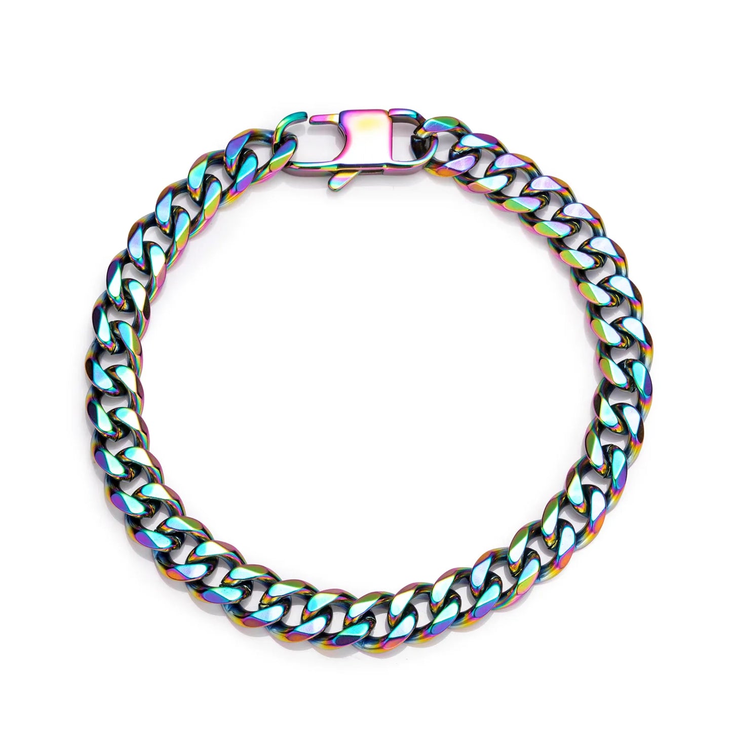 Ajatine colorful stainless steel Cuban link bracelet, hip hop fashion jewelry