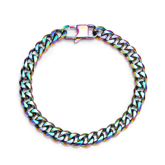 Ajatine colorful stainless steel Cuban link bracelet, hip hop fashion jewelry