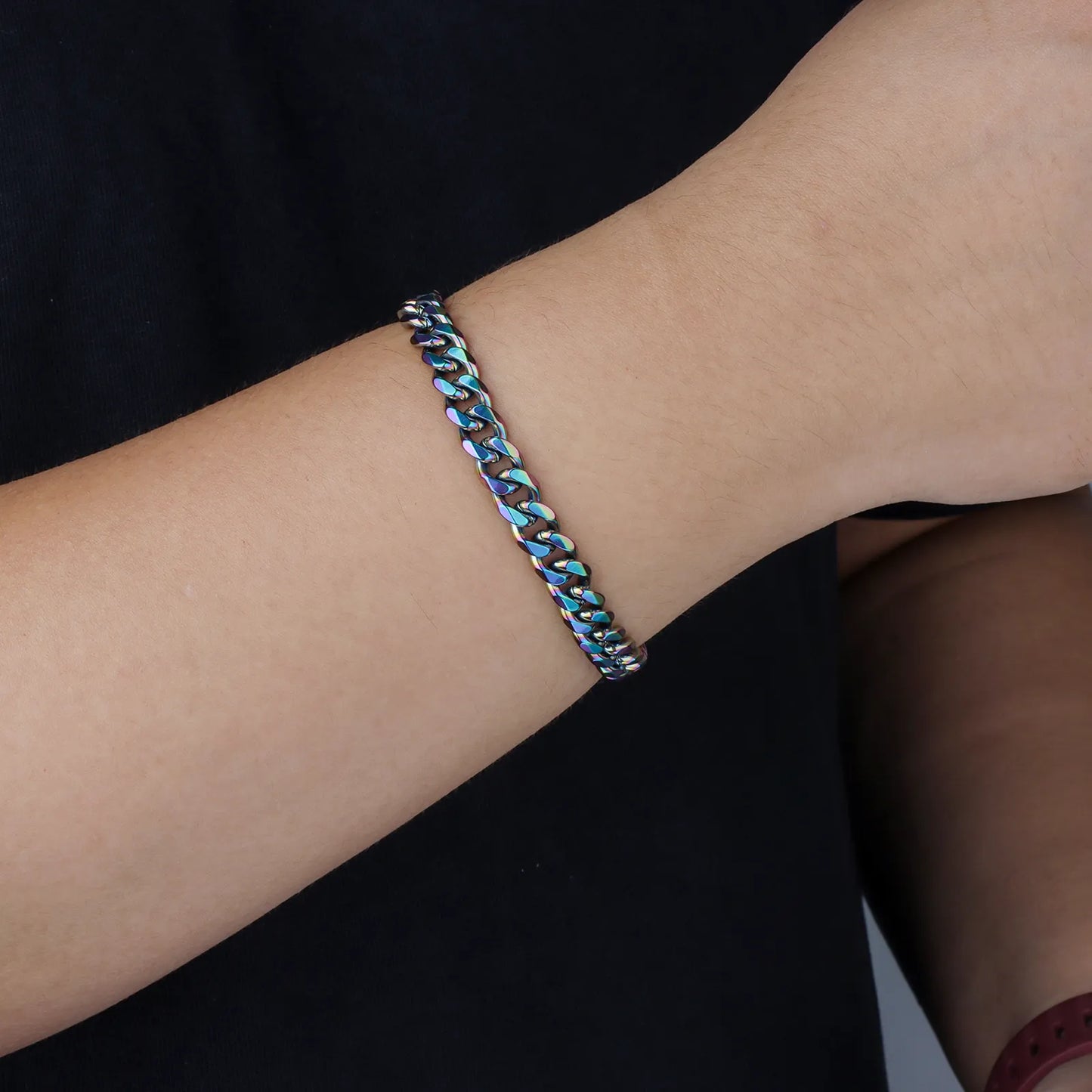 Ajatine colorful stainless steel Cuban link bracelet, hip hop fashion jewelry