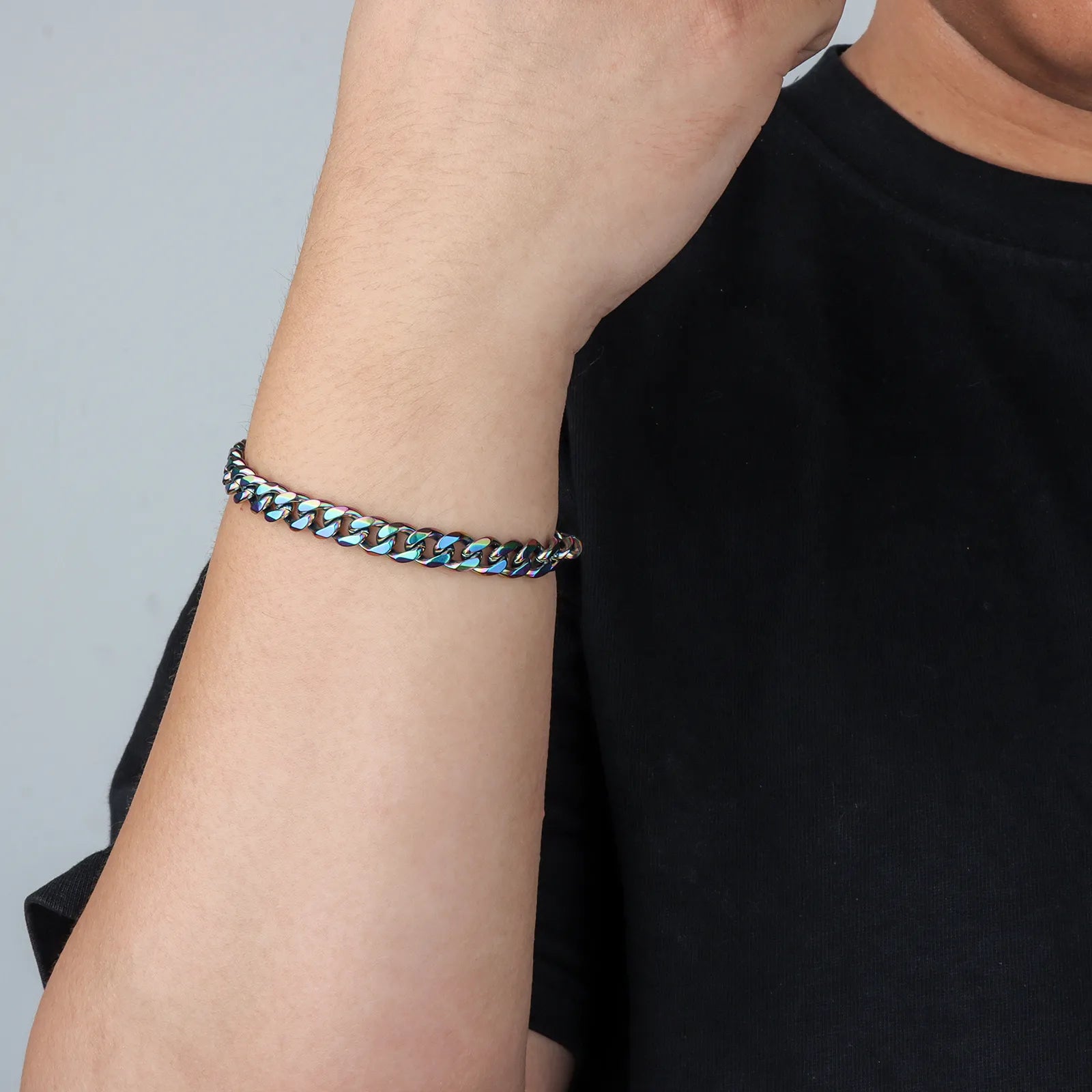 Ajatine colorful stainless steel Cuban link bracelet, hip hop fashion jewelry