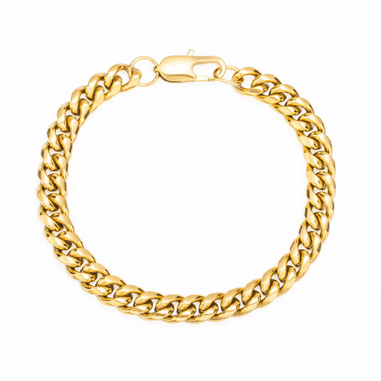 Ajatine gold Cuban link bracelet, classic trendy chunky chain jewelry