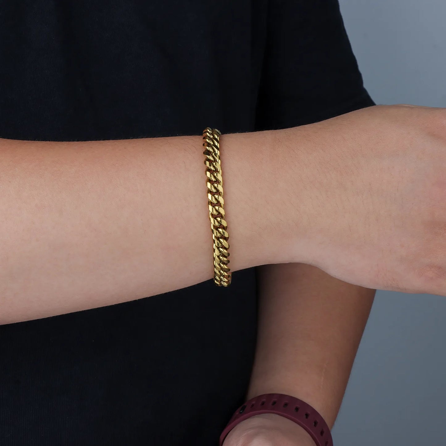 Ajatine gold Cuban link bracelet, classic trendy chunky chain jewelry