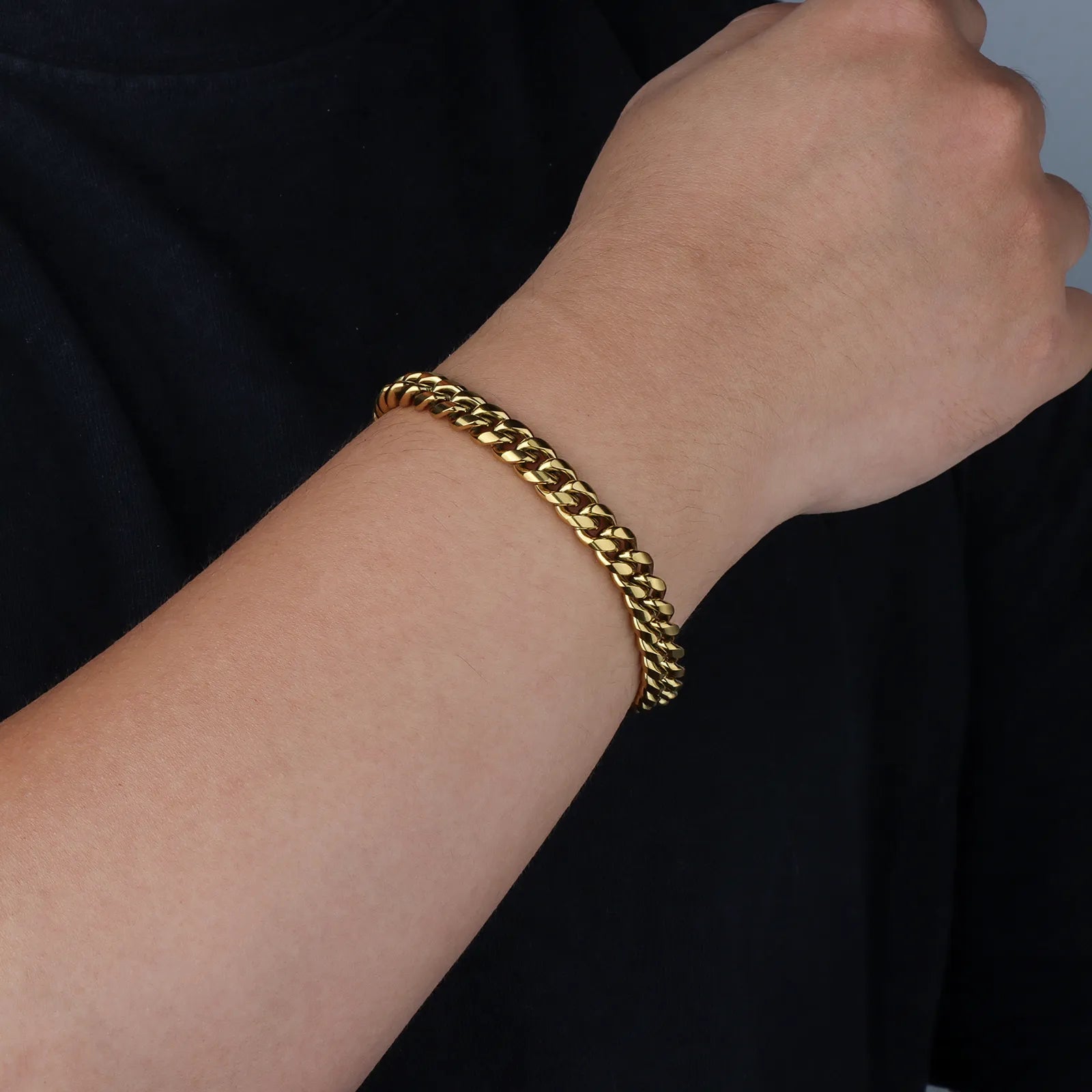 Ajatine gold Cuban link bracelet, classic trendy chunky chain jewelry