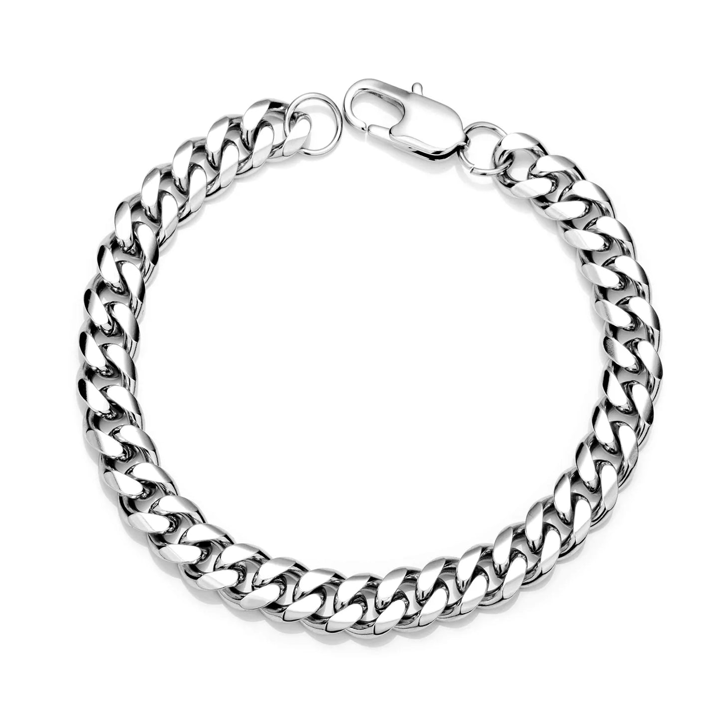 Ajatine silver Cuban link bracelet, classic trendy chunky chain jewelry