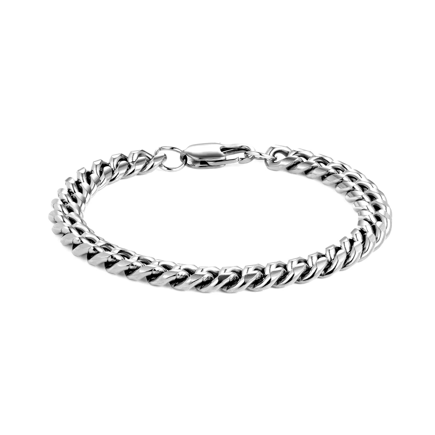 Ajatine silver Cuban link bracelet, classic trendy chunky chain jewelry