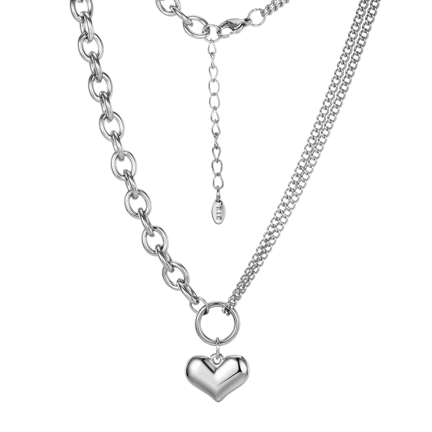 Ajatine silver heart asymmetric chain necklace for stylish everyday and party wear