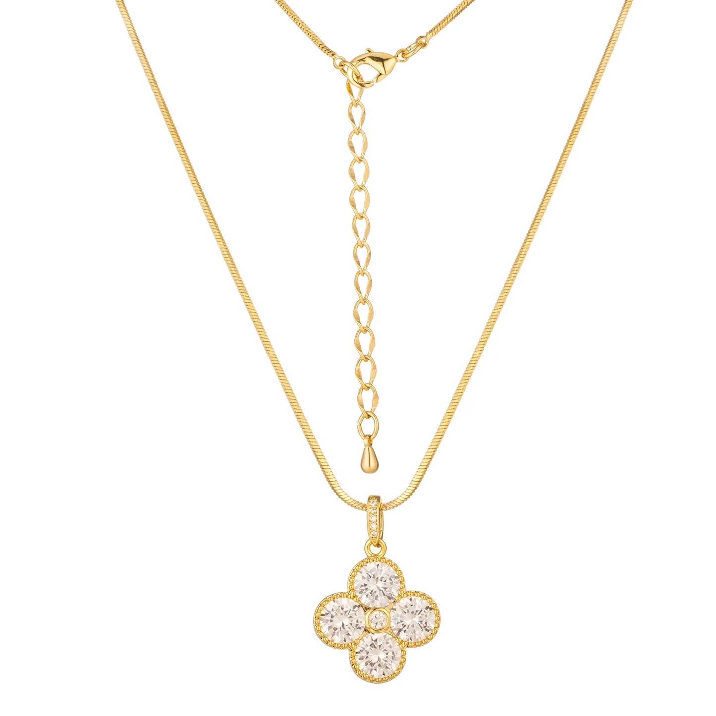 Stylish Clover Necklace with Gold Tone