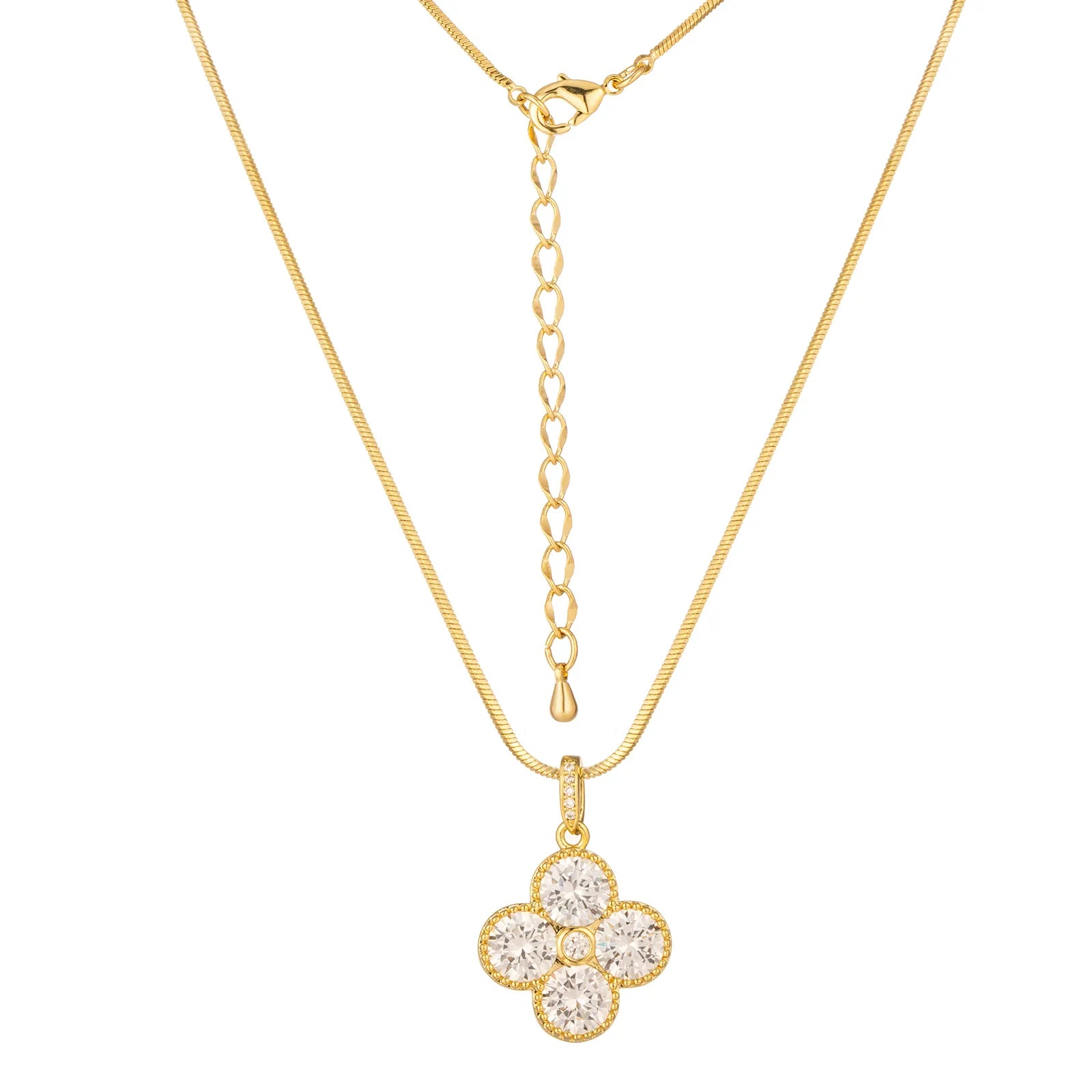 Stylish Clover Necklace with Gold Tone