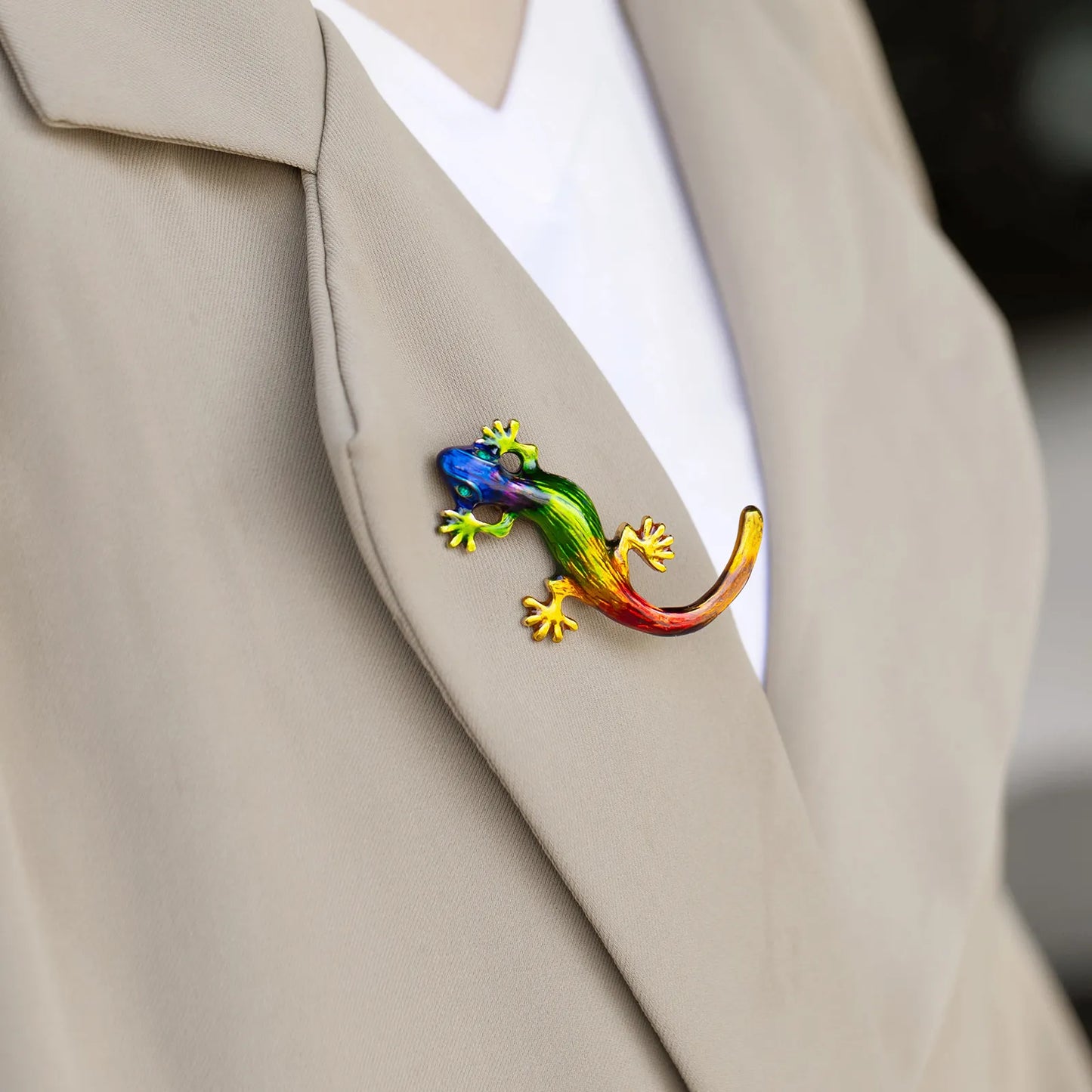 Colorful Gecko Brooch Pin Rainbow Chameleon Design for Women Suit