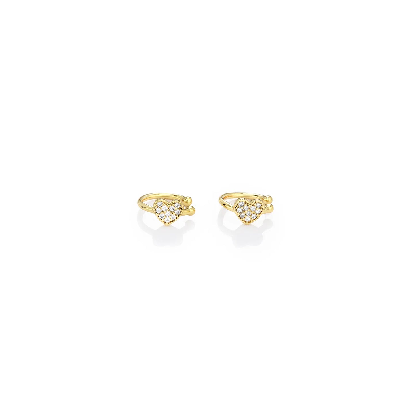 Ajatine cute heart - shaped zircon ear cuffs with gold - tone brass