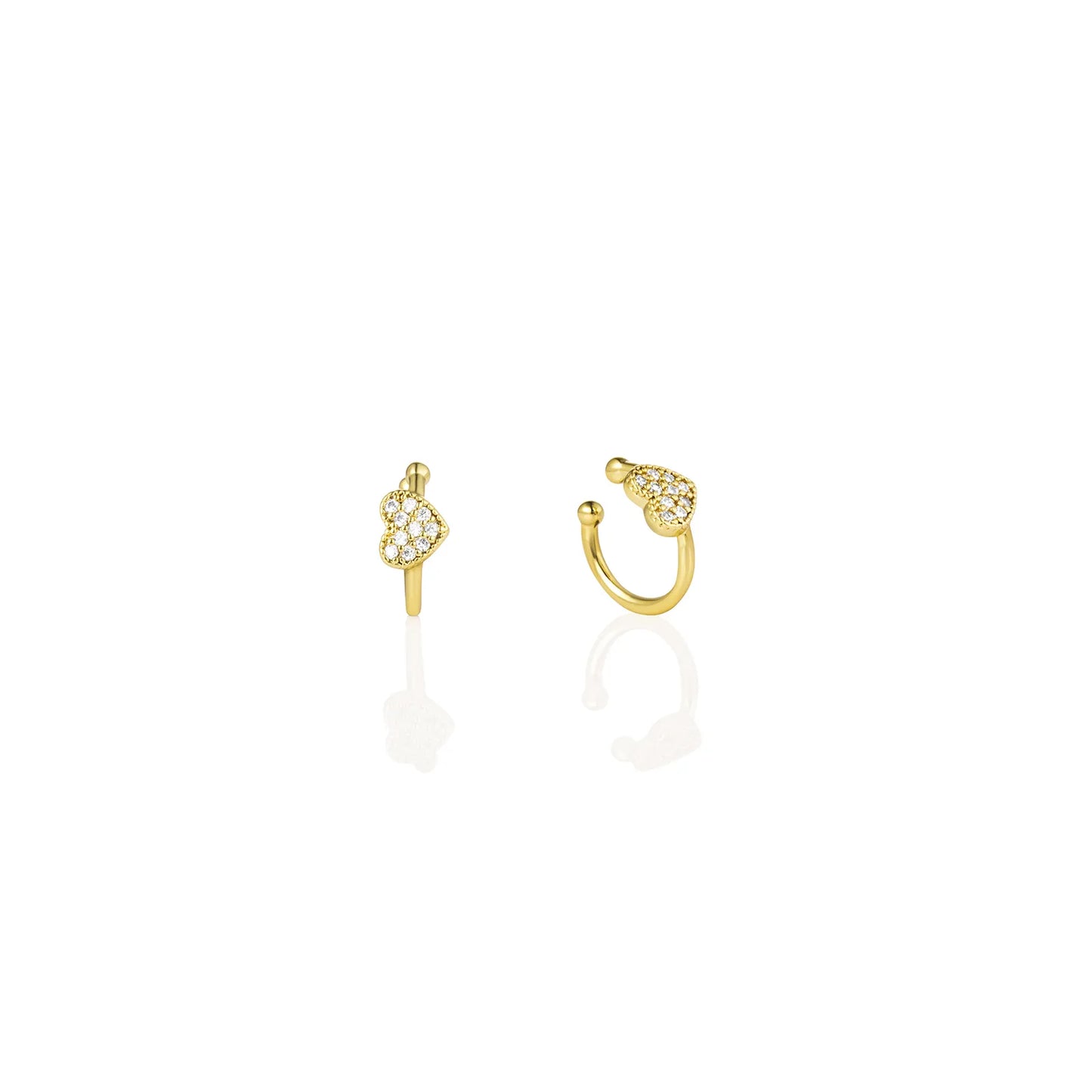 Ajatine cute heart - shaped zircon ear cuffs with gold - tone brass