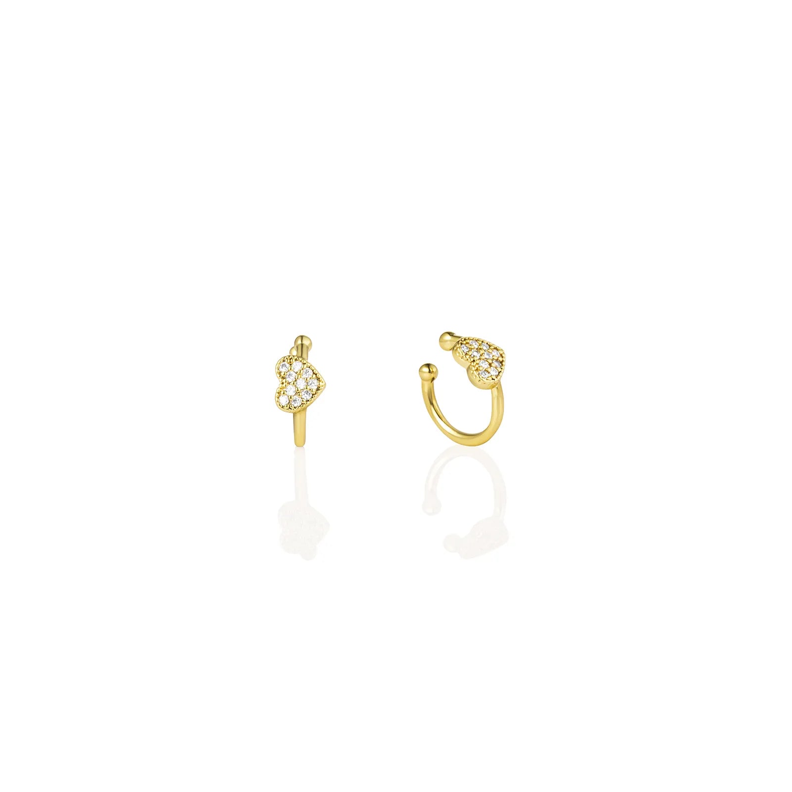 Ajatine cute heart - shaped zircon ear cuffs with gold - tone brass