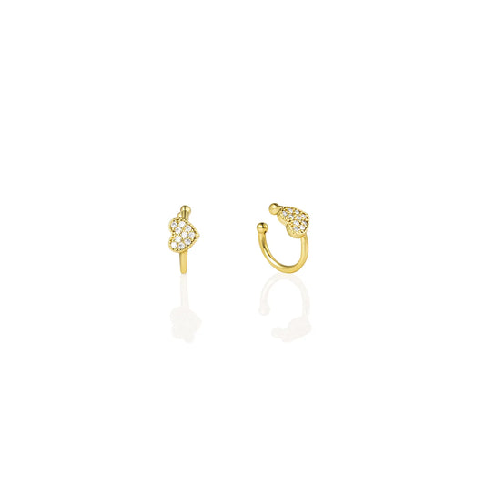 Ajatine cute heart - shaped zircon ear cuffs with gold - tone brass