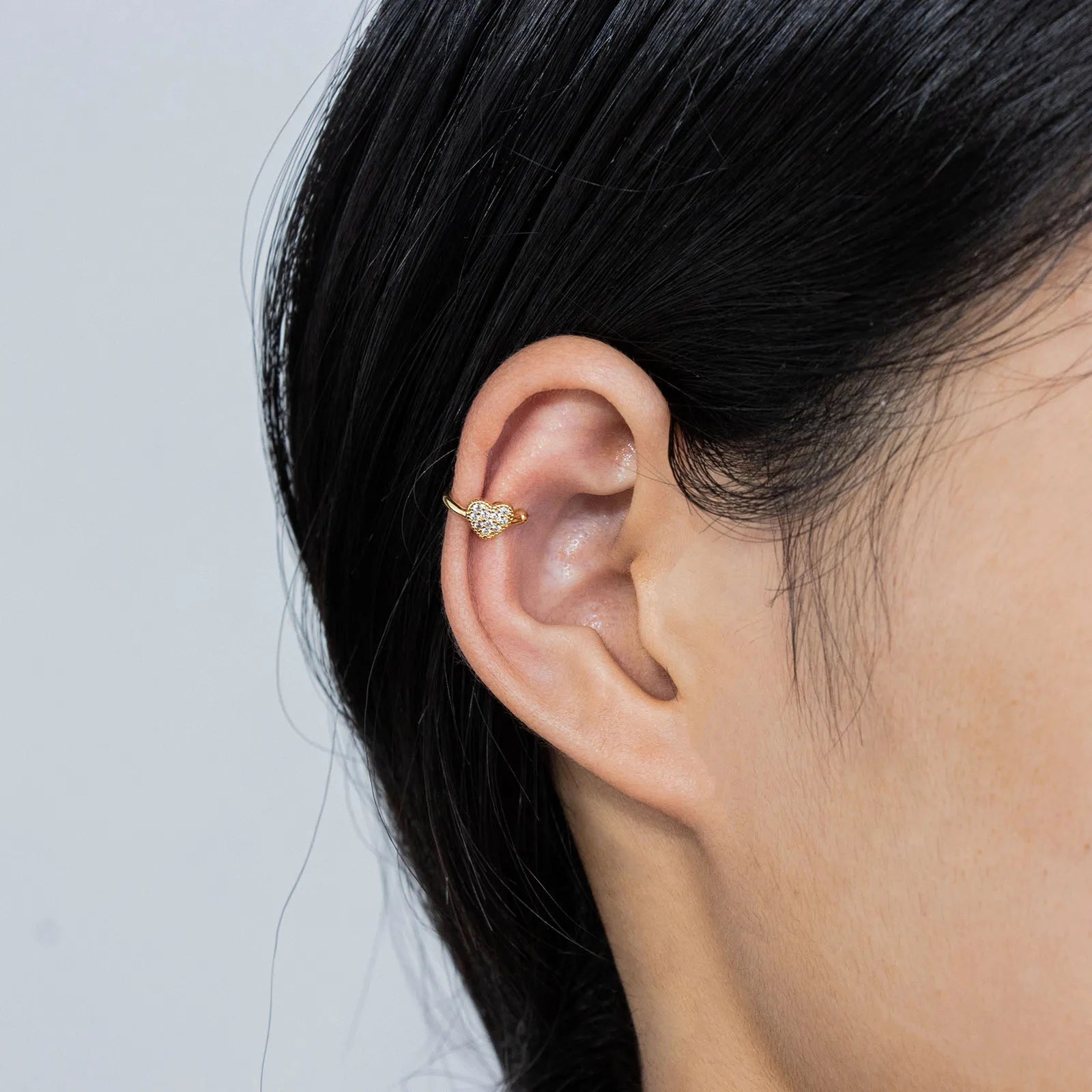 Ajatine cute heart - shaped zircon ear cuffs with gold - tone brass