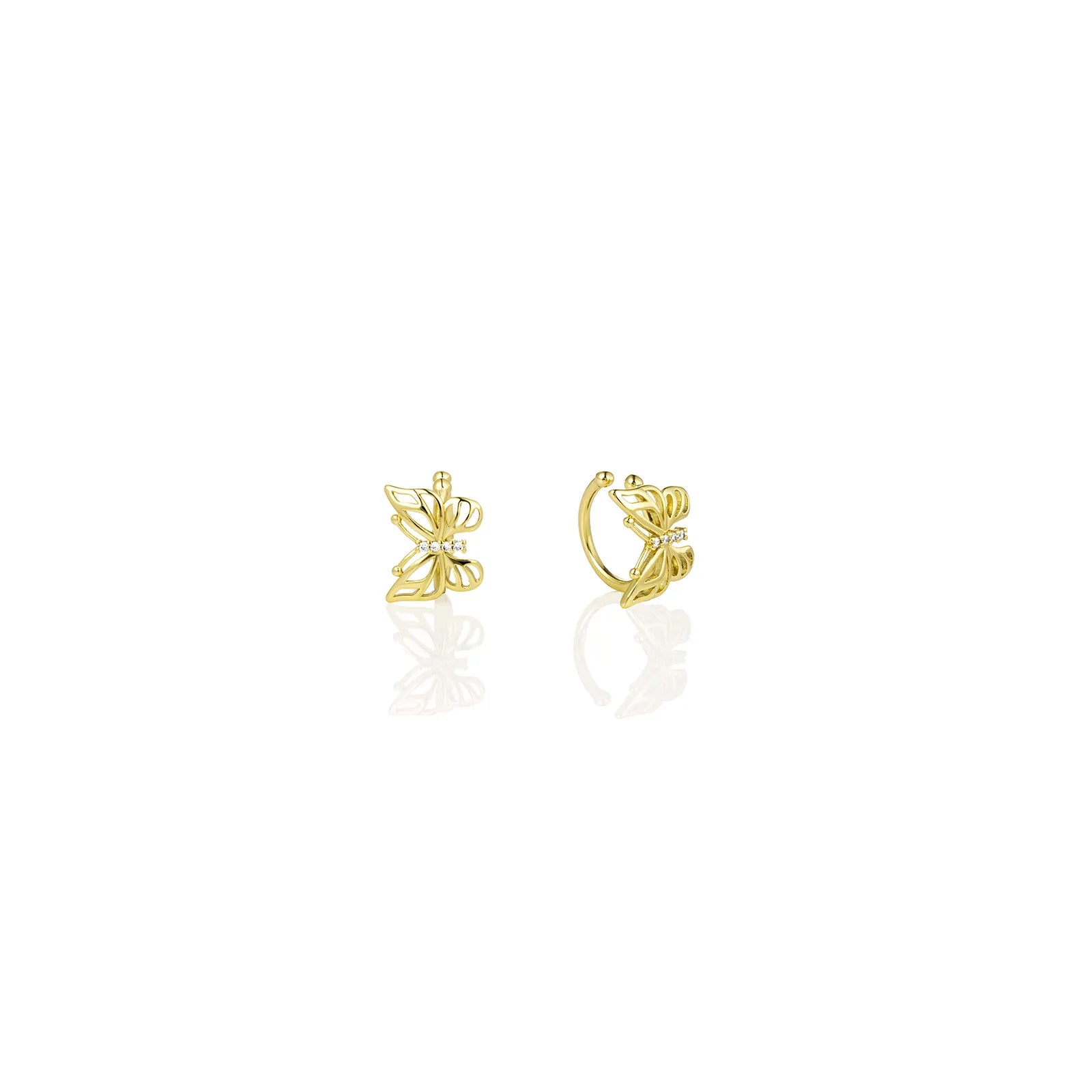 Ajatine gold butterfly clip on earrings with zircon, delicate and elegant
