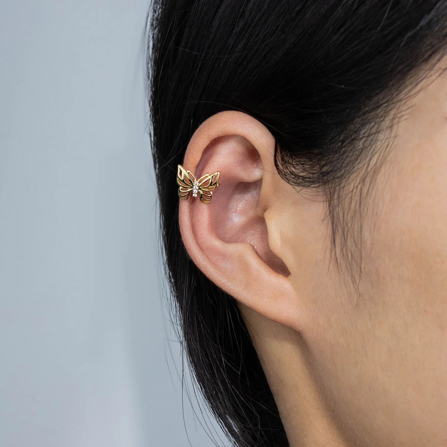 Ajatine gold butterfly clip on earrings with zircon, delicate and elegant