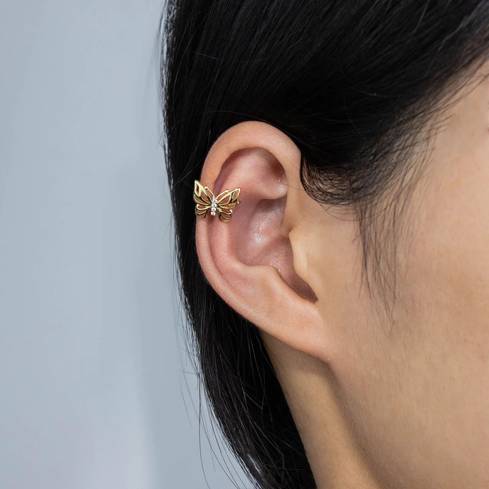 Ajatine gold butterfly clip on earrings with zircon, delicate and elegant