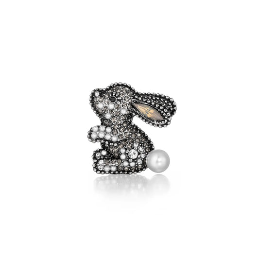 Ajatine rabbit brooch with crystals and pearl, elegant animal - shaped fashion accessory