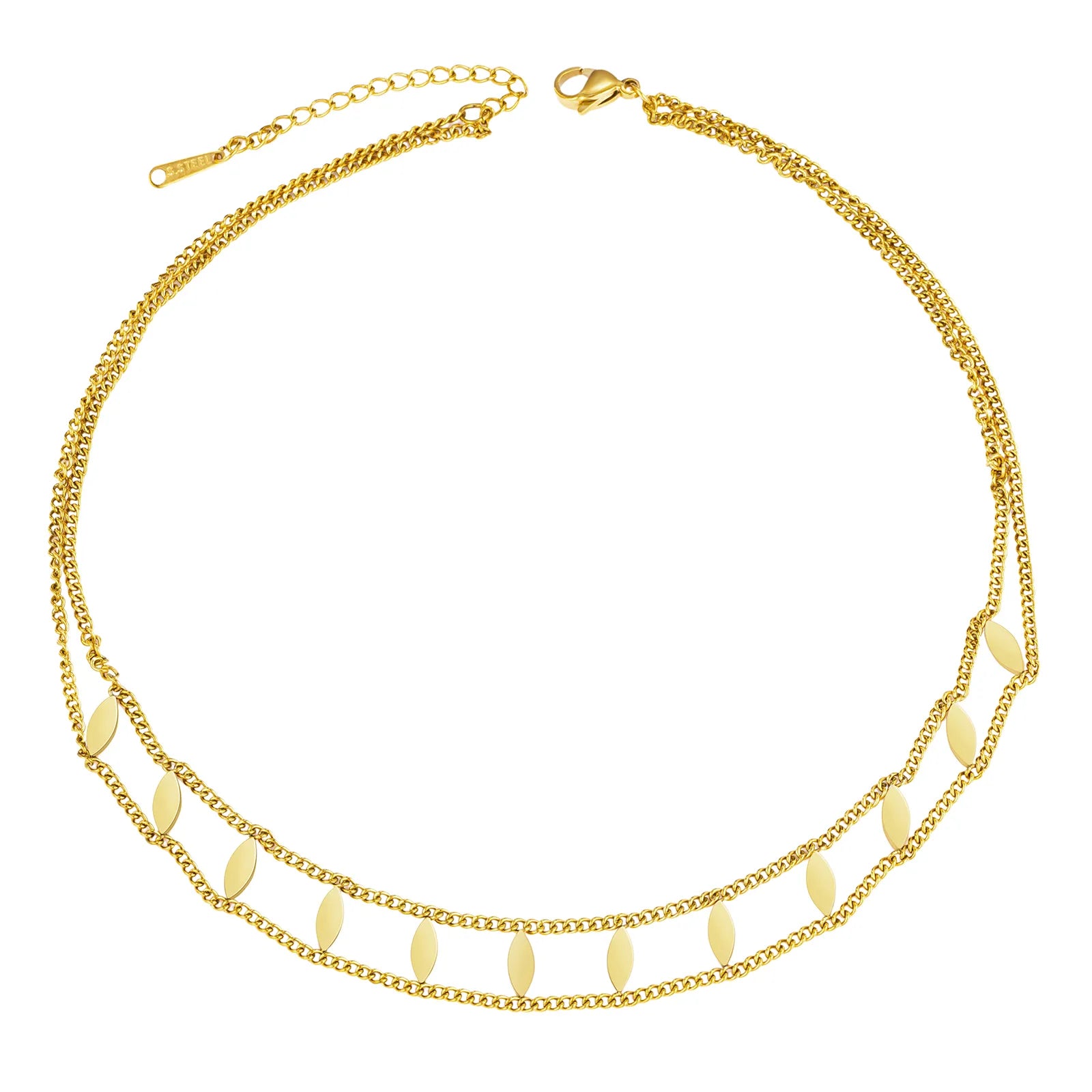 Ajatine gold double - layer necklace with oval pendants, stylish and elegant jewelry