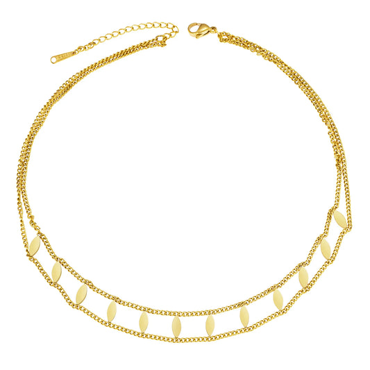 Ajatine gold double - layer necklace with oval pendants, stylish and elegant jewelry