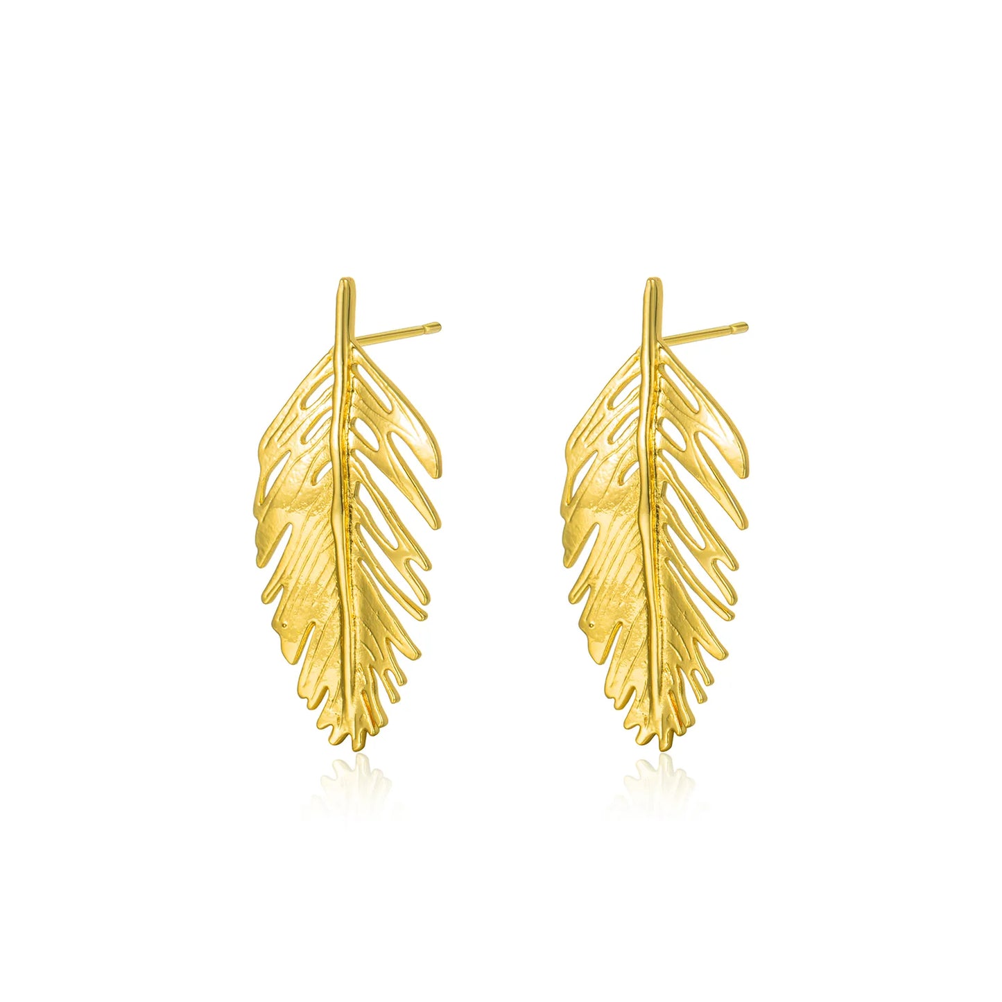 Ajatine gold feather earrings are perfect for adding elegance to a woman's fashionable outfit.