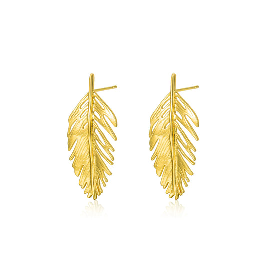 Ajatine gold feather earrings are perfect for adding elegance to a woman's fashionable outfit.