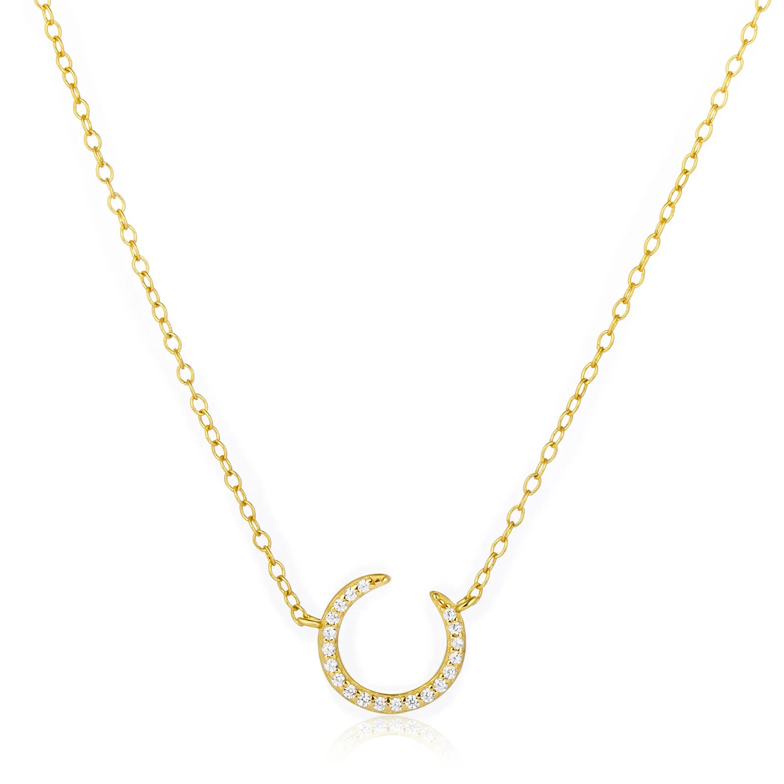 Ajatine gold crescent moon necklace with crystal, elegant minimalist jewelry