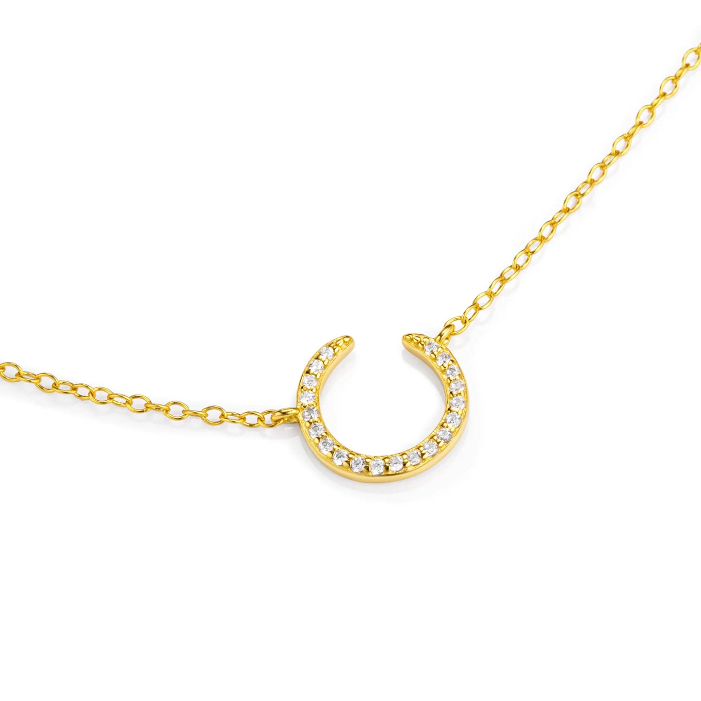 Ajatine gold crescent moon necklace with crystal, elegant minimalist jewelry