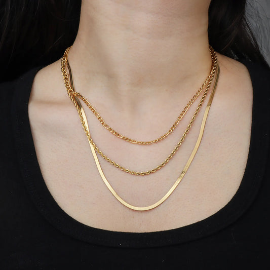 Ajatine layered chain necklace in gold, multi - chain stacked choker for women