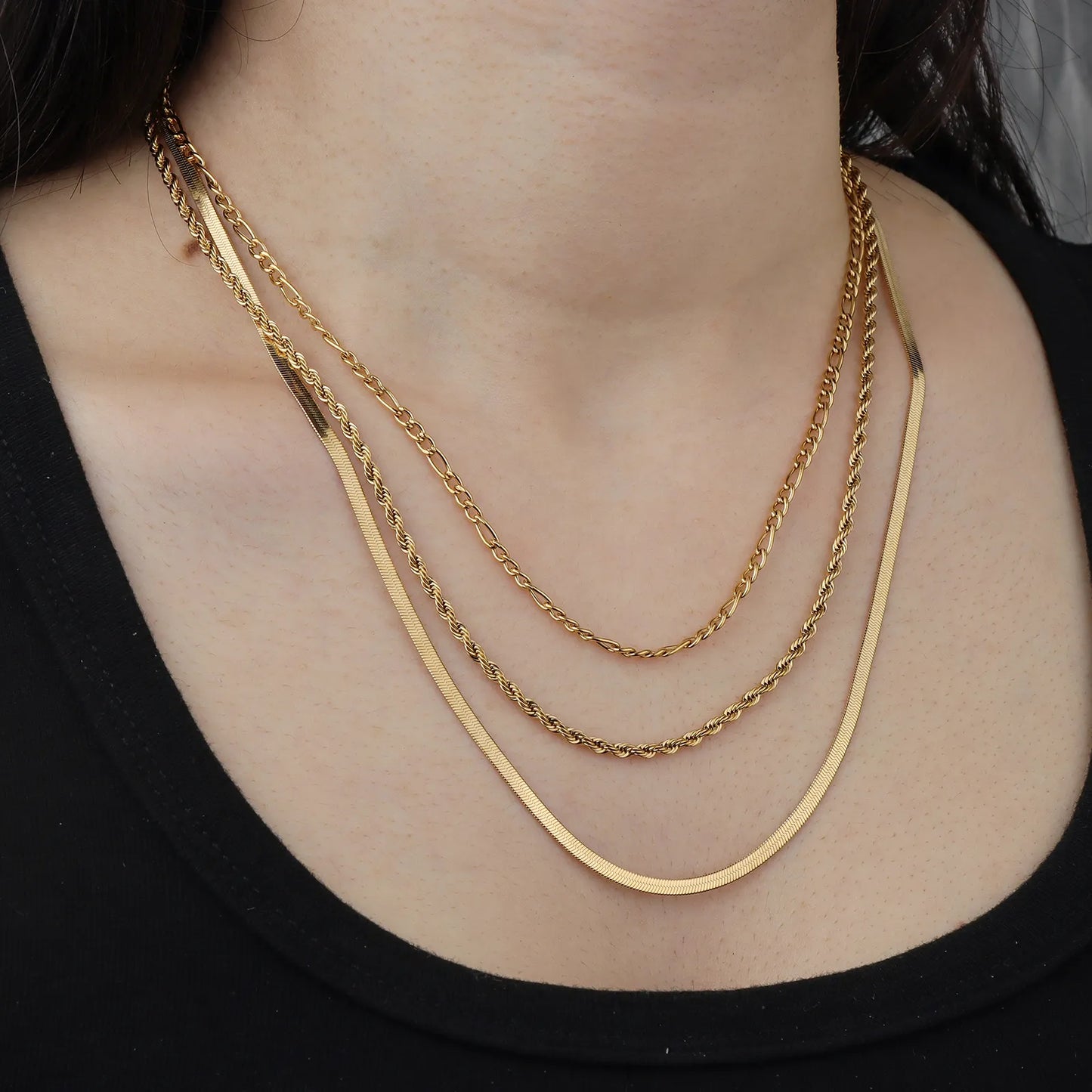 Ajatine layered chain necklace in gold, multi - chain stacked choker for women