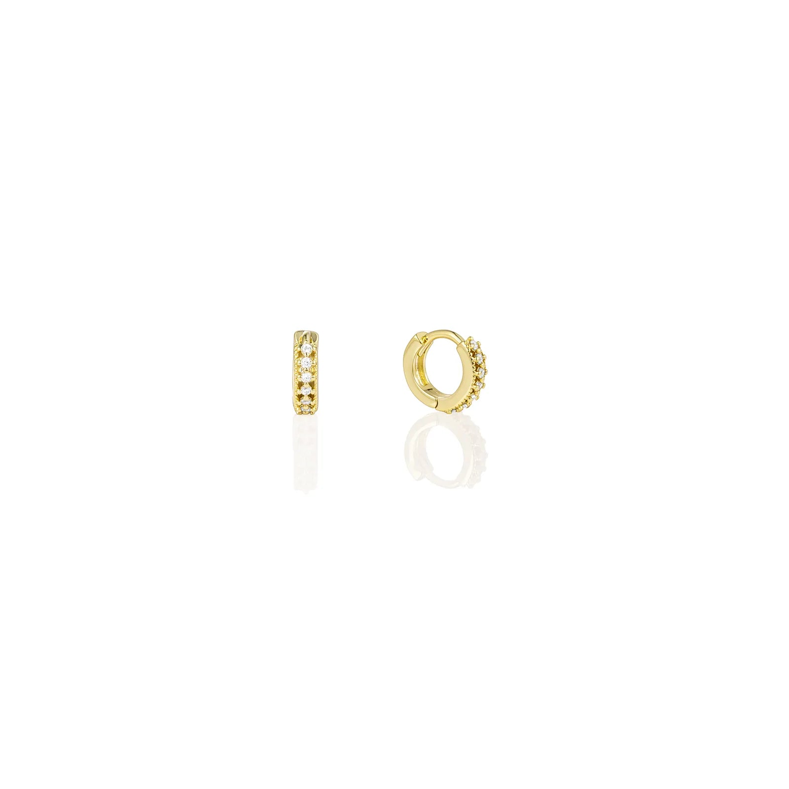 Ajatine gold huggie earrings with zircon stones, showcasing classic elegant design for daily wear