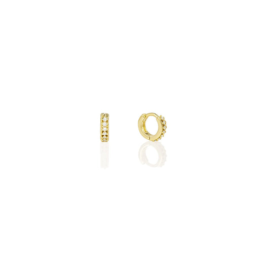 Ajatine gold huggie earrings with zircon stones, showcasing classic elegant design for daily wear