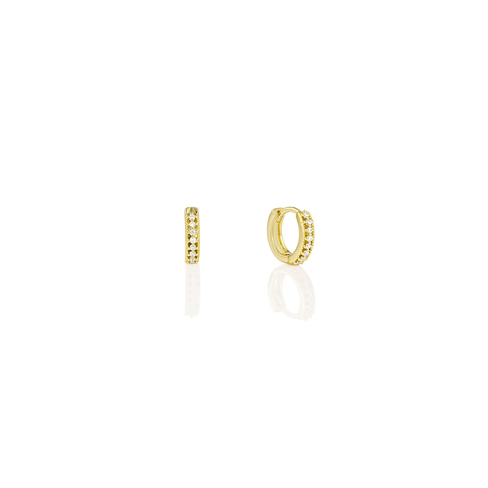 Ajatine gold huggie earrings with zircon stones, showcasing classic elegant design for daily wear
