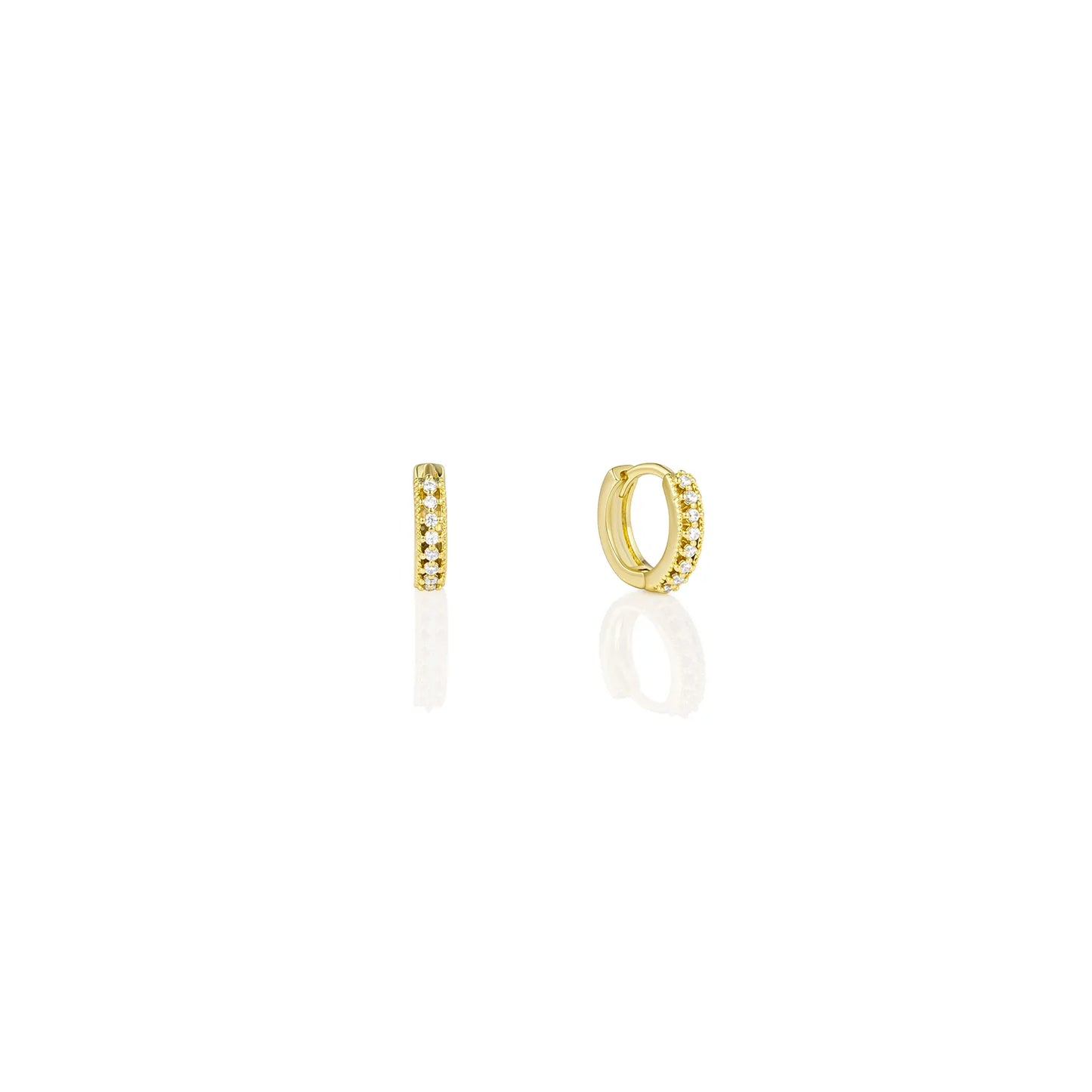Ajatine gold huggie earrings with zircon stones, showcasing classic elegant design for daily wear