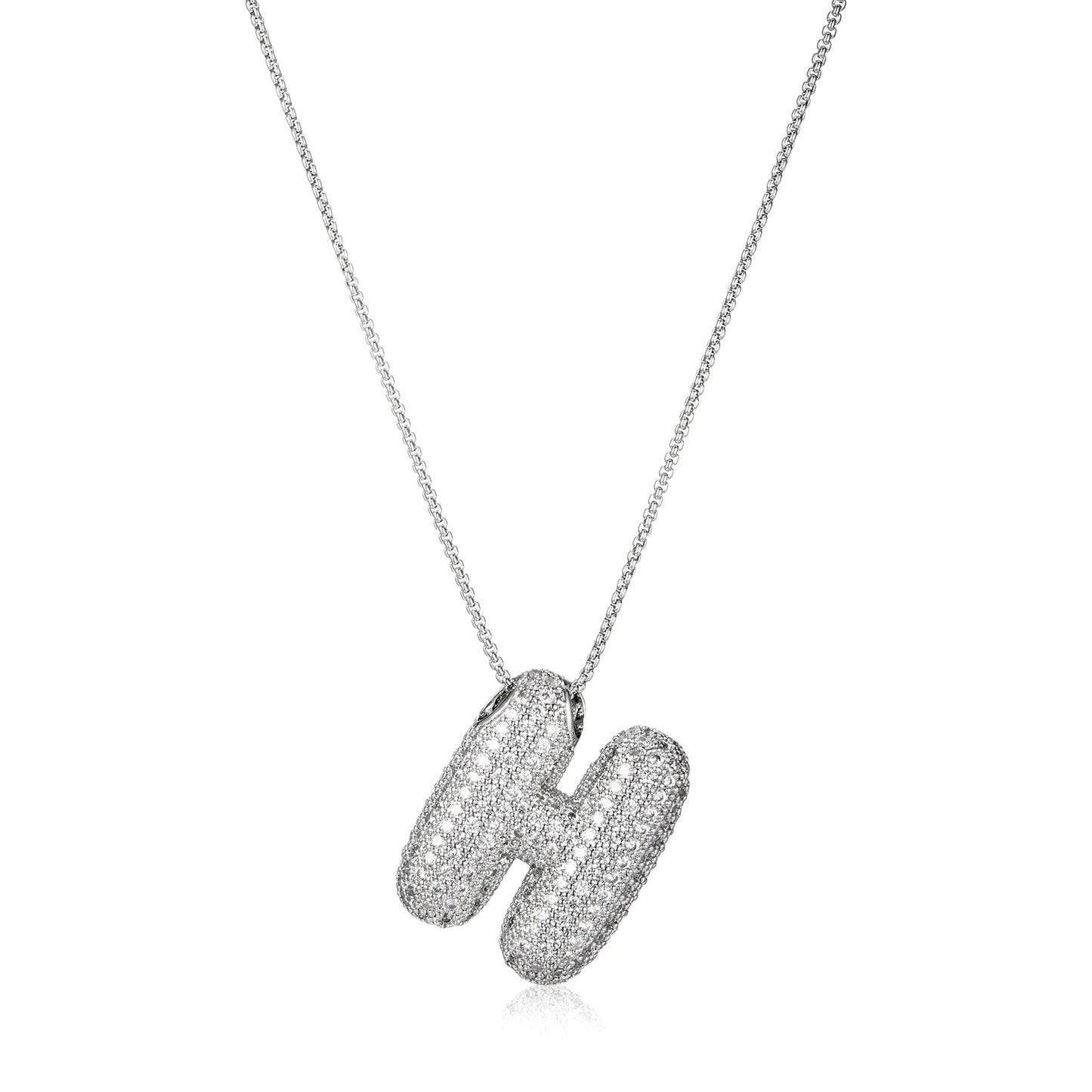 Ajatine silver H pendant necklace with full diamonds, sparkling and elegant jewelry
