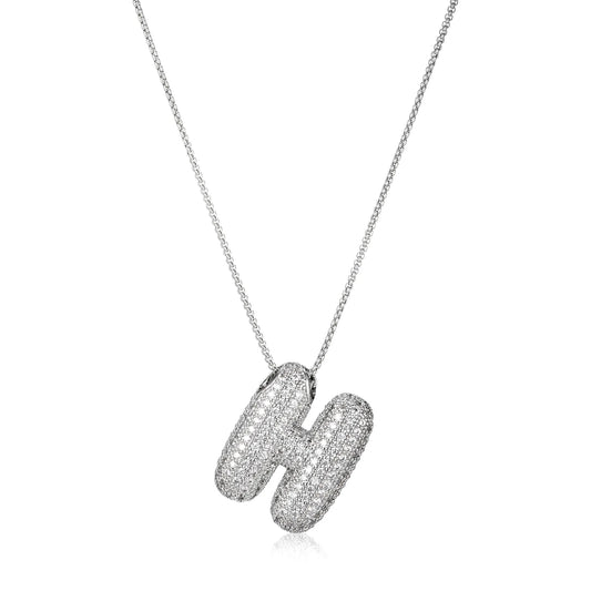 Ajatine silver H pendant necklace with full diamonds, sparkling and elegant jewelry