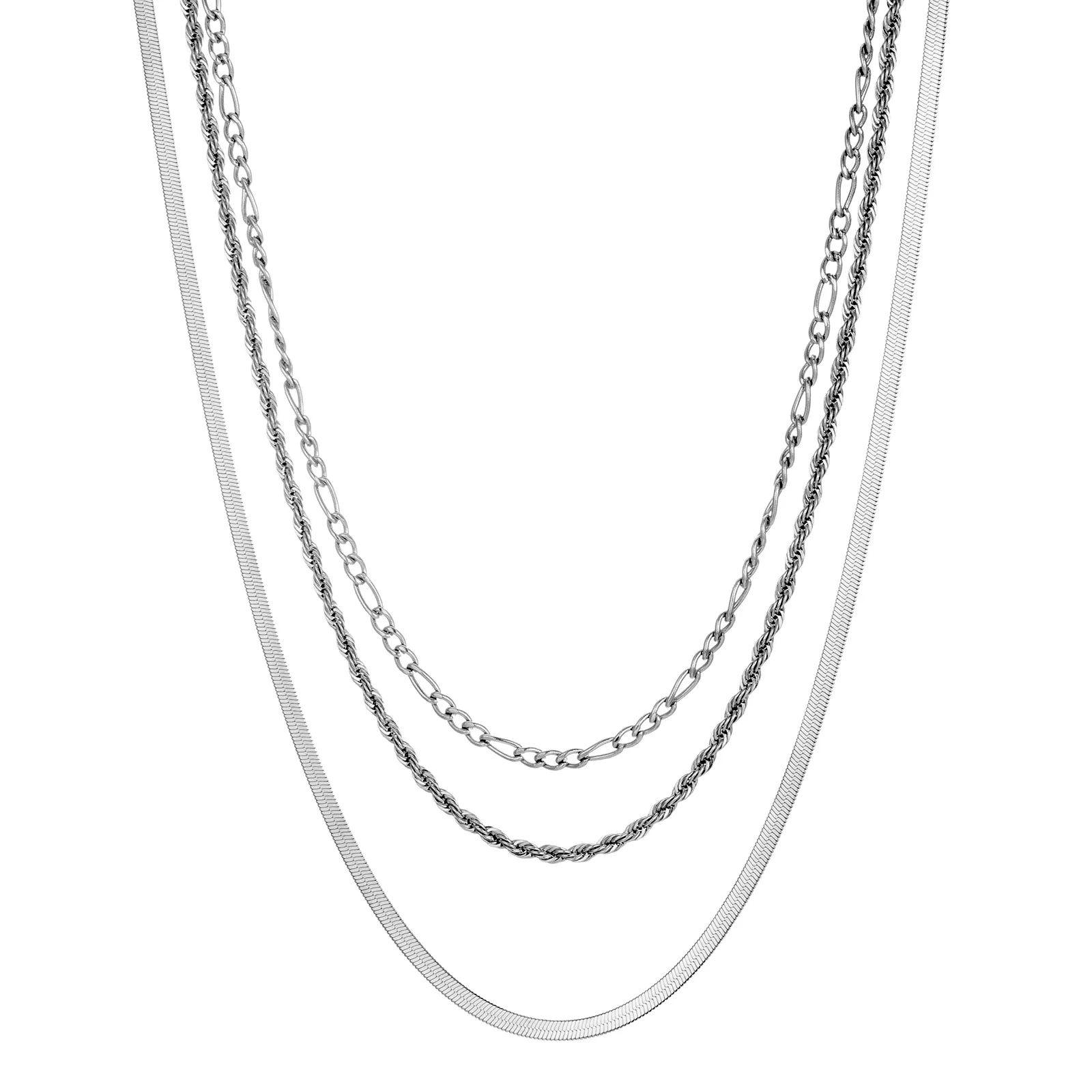 Ajatine layered chain necklace in silver, multi - chain stacked choker for women