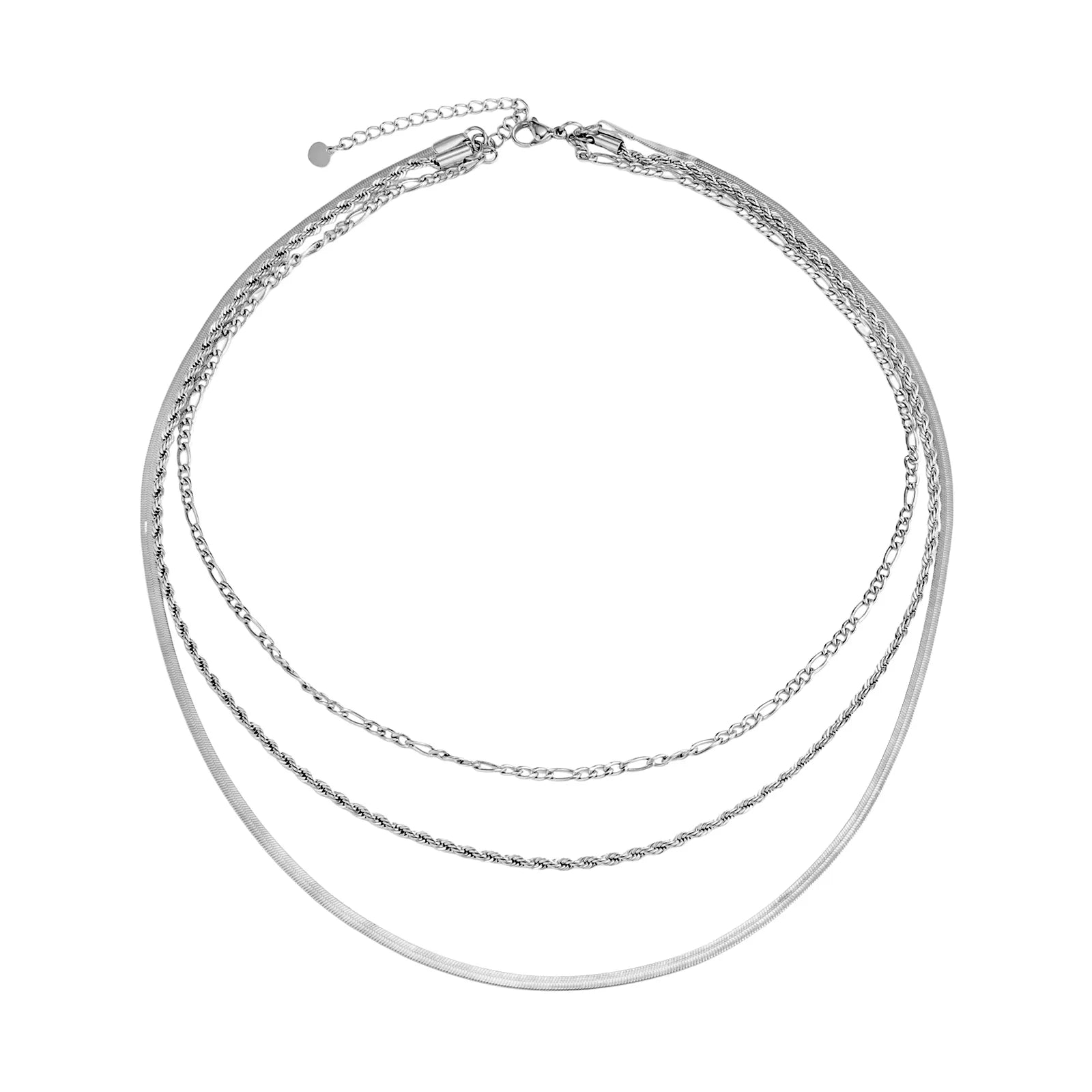Ajatine layered chain necklace in silver, multi - chain stacked choker for women