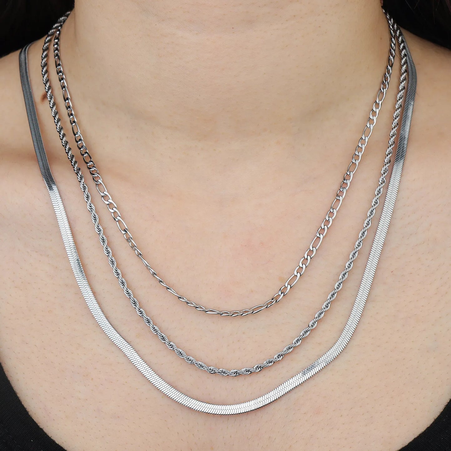 Ajatine layered chain necklace in silver, multi - chain stacked choker for women