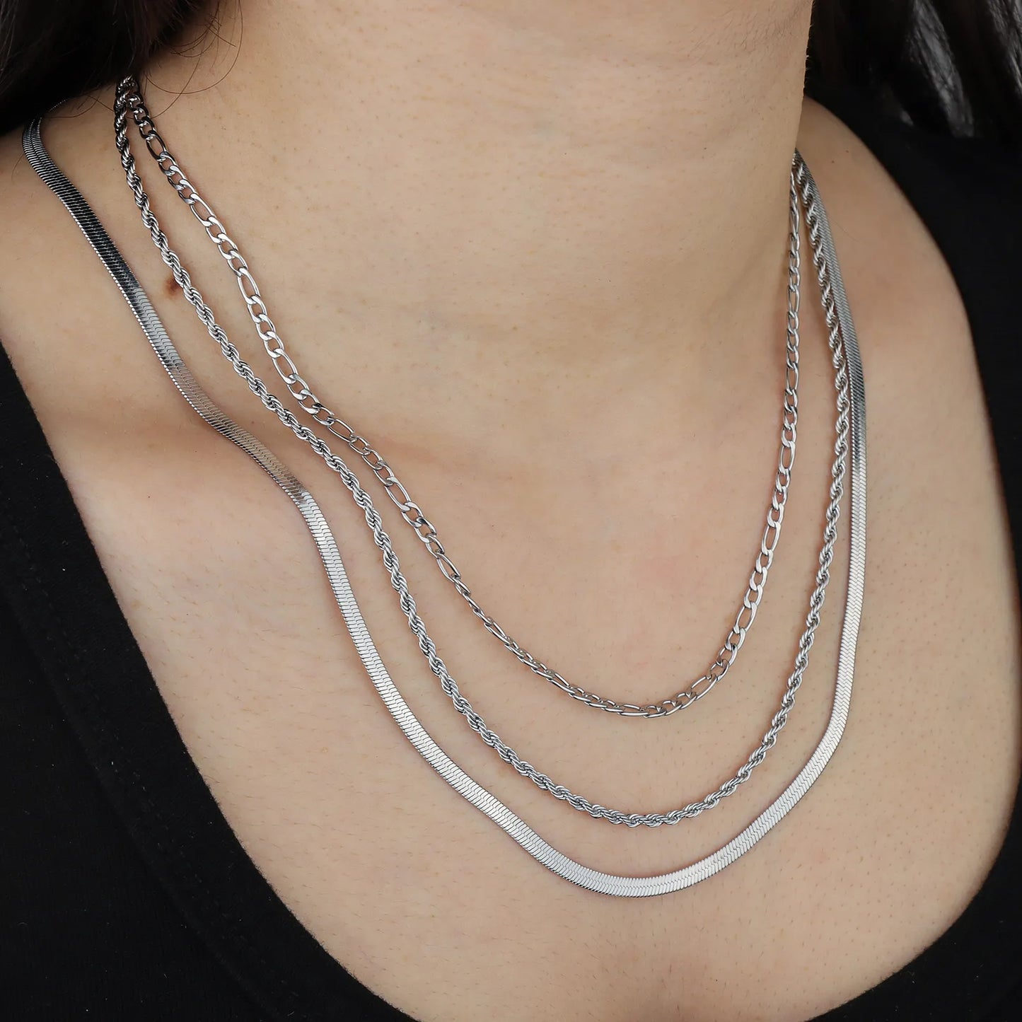 Ajatine layered chain necklace in silver, multi - chain stacked choker for women